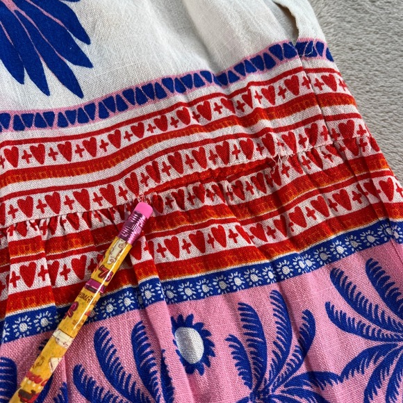 Rose Olive Resort Womens XS Maxi Skirt Boho Tiered Print Smocked Waist Hearts - Picture 5 of 11